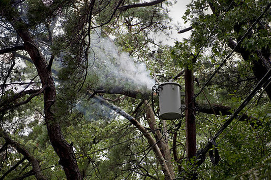 Power-line igniting fire in the trees.