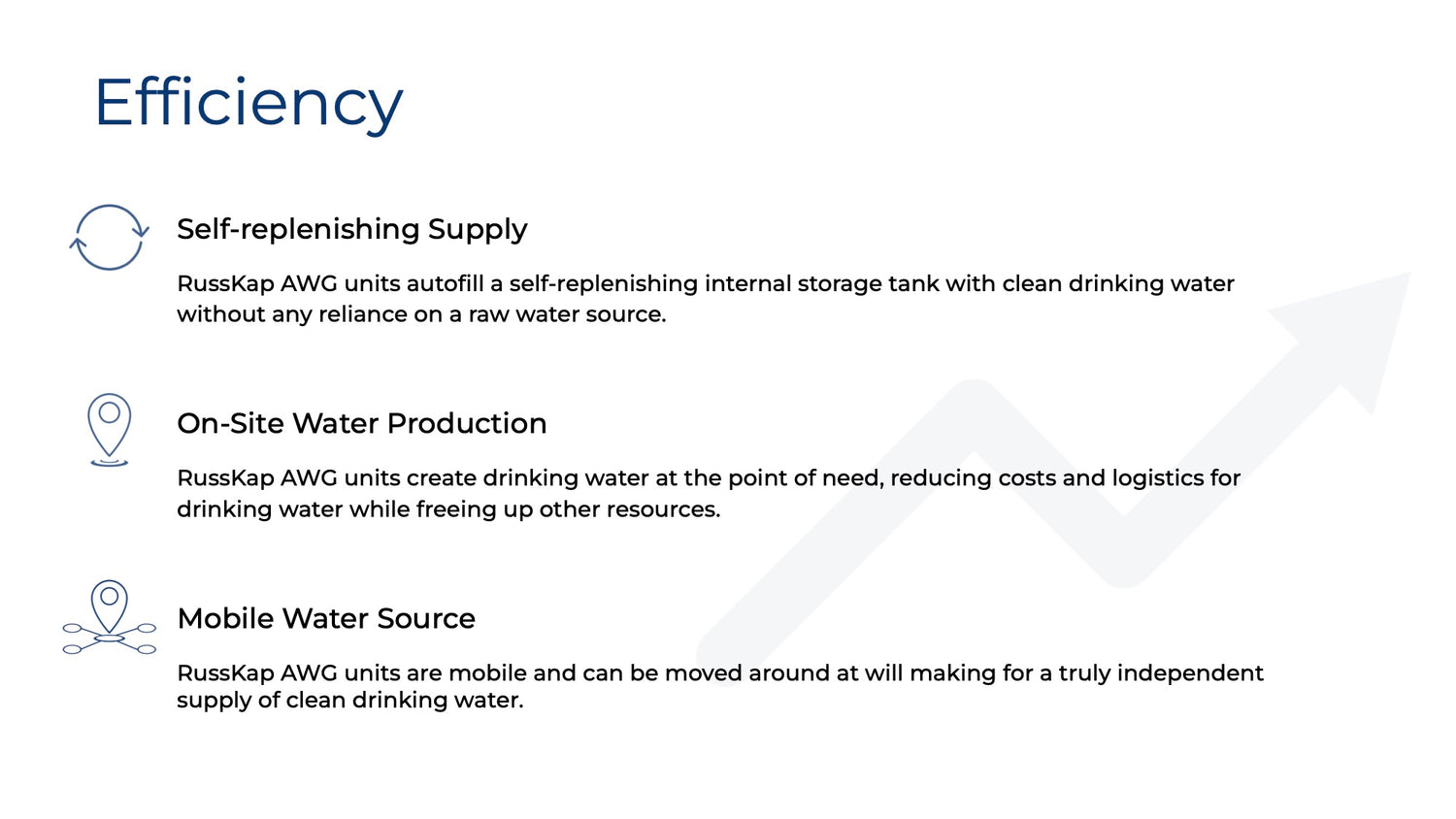 RussKap AWG Efficiency: self-replenishing supply, on-site water production, mobile water source.